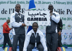 weightlifting prexy with his two athletes in dammam  saudi arabia
