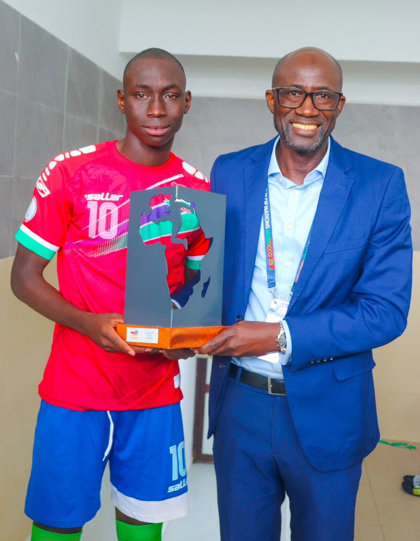 Alieu Drammeh receives Man of the Match Award after notching hat trick