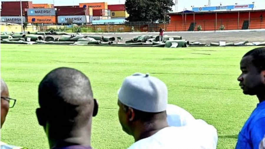 Barrow inspects Banjul KG5 Mini Stadium Artificial Turf