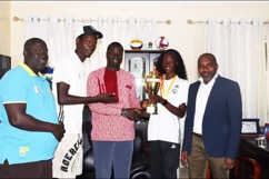 Beach volleyball teams present medals to Minister Badjie