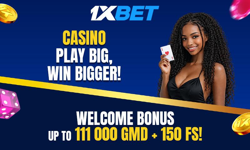 Claim your welcome package of up to111 000 GMD + 150 FS  in 1xBet Casino!