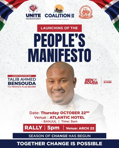Coalition 2026 to launch ‘The People’s Manifesto’ in Banjul