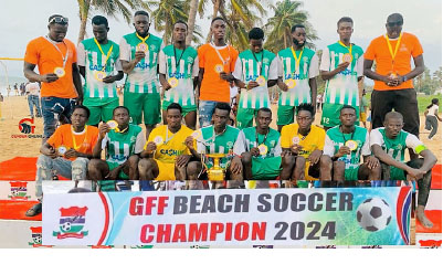 Gunjur Dabanani lift GFF Beach Soccer tourney trophy