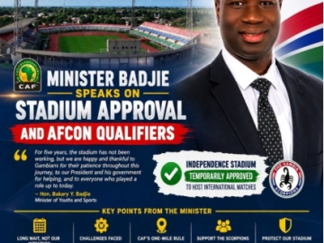 Sports Minister Badjie speaks on Independence Stadium approval