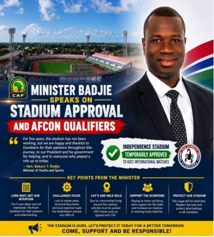 Sports Minister Badjie speaks on Independence Stadium approval