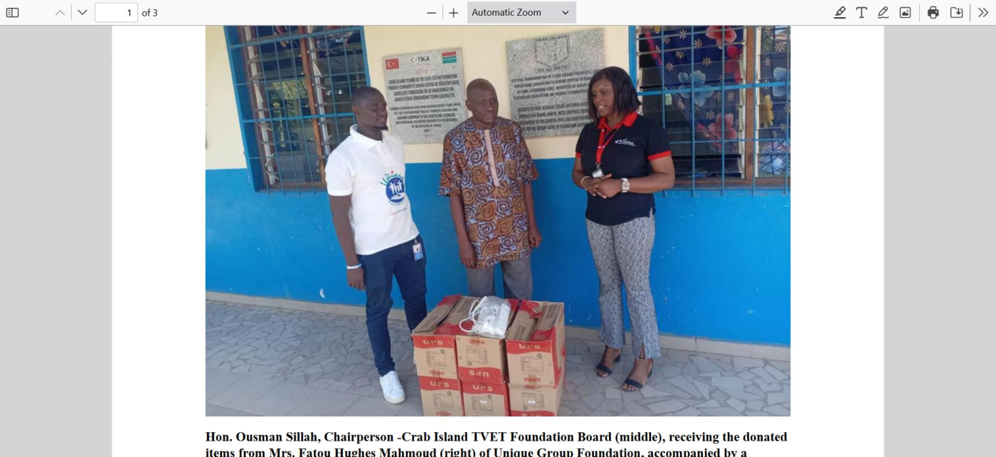 Unique Group Foundation donates IT  equipment to Crab Island TVET  Foundation