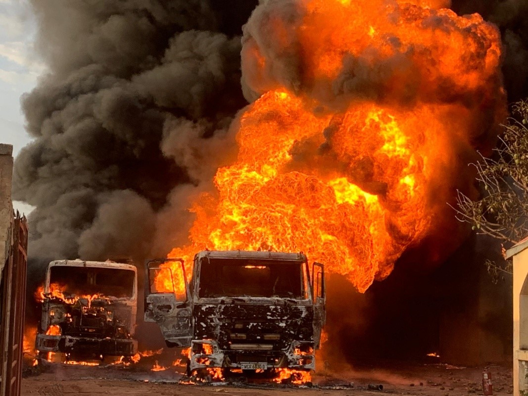 Panic as fuel tanker catches fire in Paradise Estate Residential Area