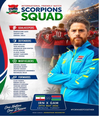 Gambia announce squad prior to Iran battle
