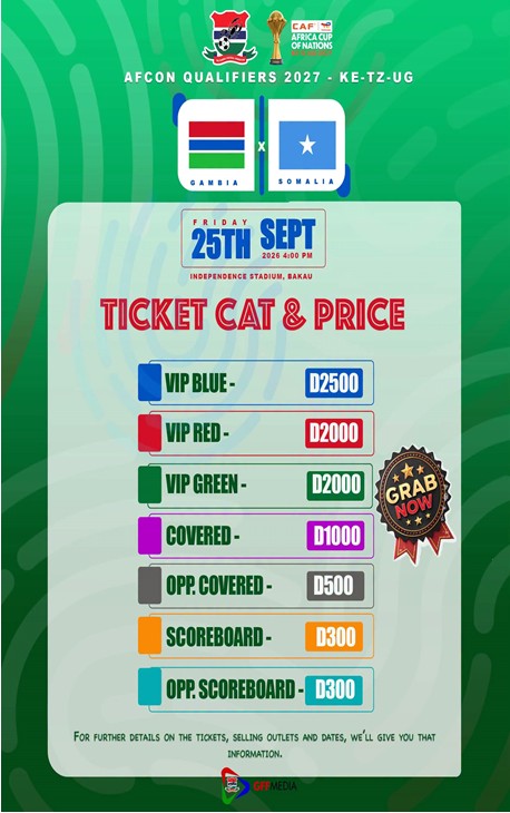 GFF discloses ticket prices for Gambia and Somalia ecounter