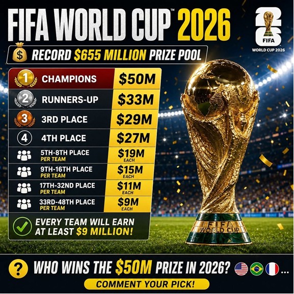 2026 FIFA World Cup winner to pocket  $50M