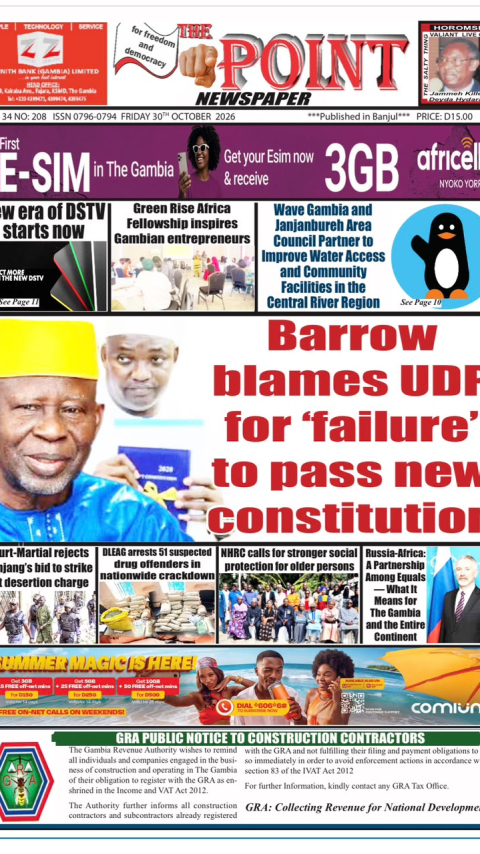 Today is Friday 30th October 2026. Here are the new headlines of The Point Newspaper