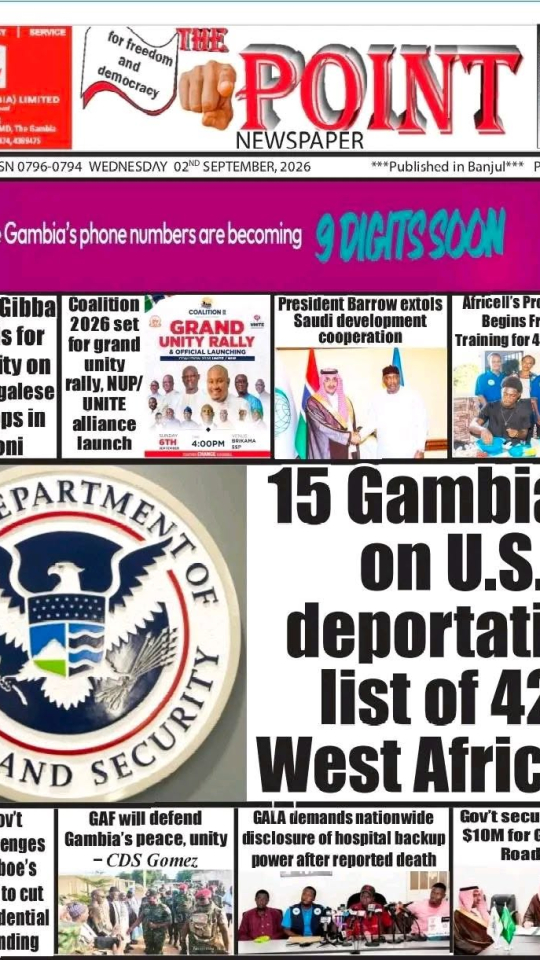 Today is Wednesday 2nd September 2026. Here are the new headlines of The Point Newspaper
