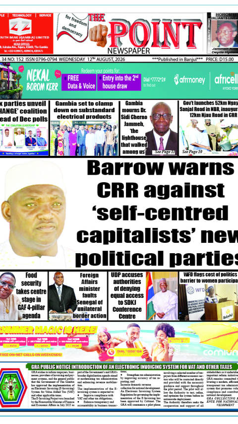 Today is Wednesday 12th August 2026. Here are the new headlines of The Point Newspaper