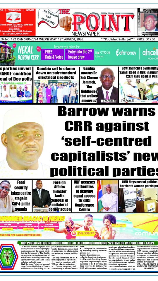 Today is Wednesday 12th August 2026. Here are the new headlines of The Point Newspaper