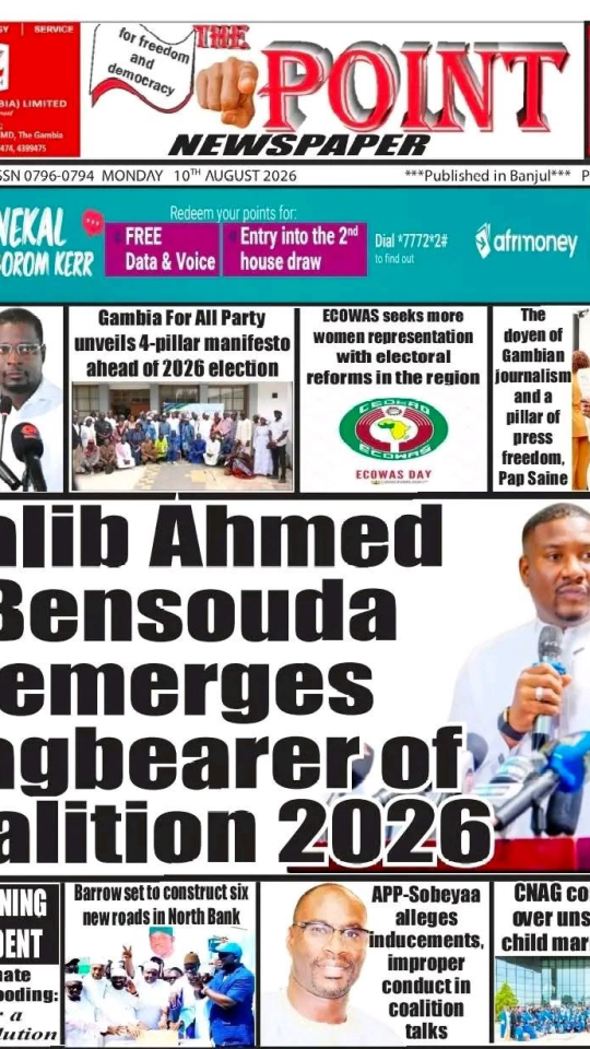 Today is Monday 10th August 2026. Here are the new headlines of The Point Newspaper