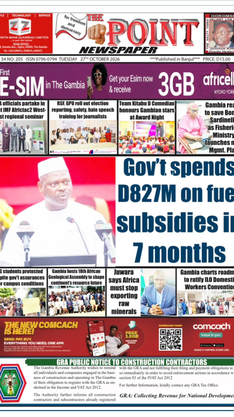 Today is Tuesday 27th October 2026. Here are the new headlines of The Point Newspaper