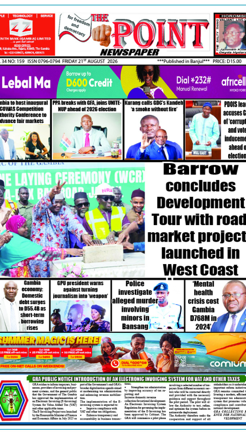 Today is Friday 21st August 2026. Here are the new headlines of The Point Newspaper