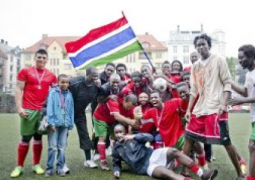 gambia team was happy with victory in the rain