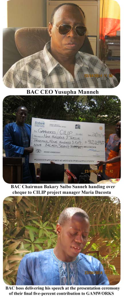 BAC presents over half a million dalasi to Gamworks