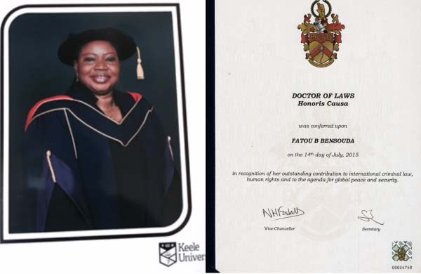 ICC Prosecutor Fatou Bensouda awarded doctor of Laws degree