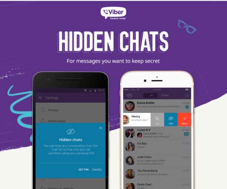 Viber offers users end-to-end encryption, possibility to hide chats