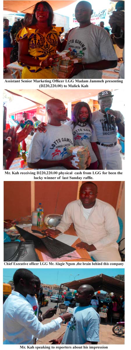 Lotto Gaming Gambia LTD presents Over (200,000.00) Cash to lucky jackpot winner